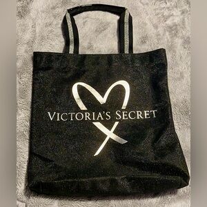 Victoria's Secret Black Glitter Tote with Metallic Heart Logo